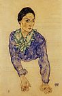Portrait of a Woman with Blue and Green Scarf by Egon Schiele